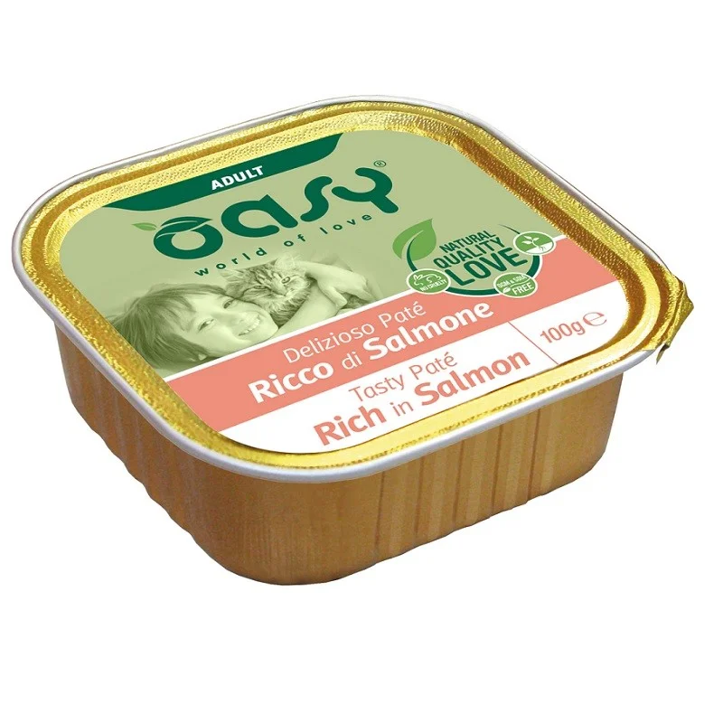 OASY GATTO DELIZIOSO PATE’ SALMONE E RISO GR 100 8 vaschette